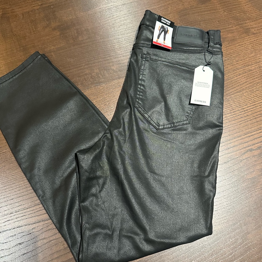 Express Womens Shiny Black Skinny Jeans